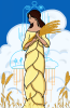 Woman with wheat against clouds